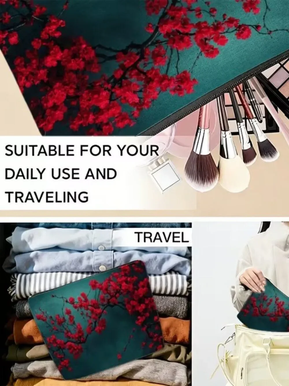 Halloween Gothic Elegant Red Plum Blossom Makeup Bag Double-Sided 7